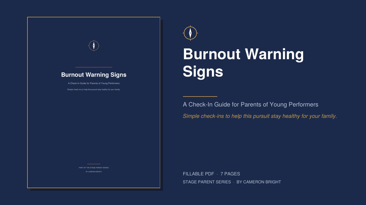 Cover of Burnout Warning Signs, a check-in guide for parents of young performers
